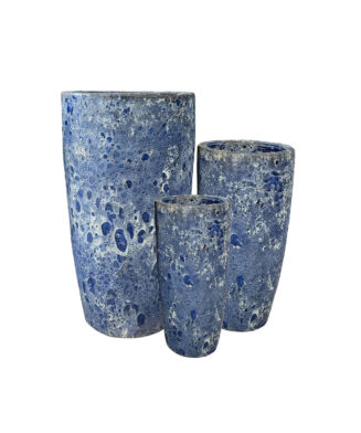 CERA-426OUT- Tall round pot set of 3- blue atlantis